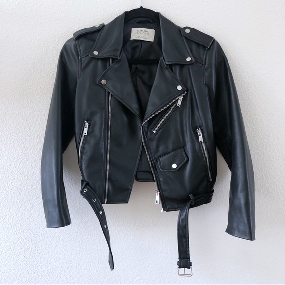 Zara Jackets & Blazers - Zara black faux leather moto belted jacket